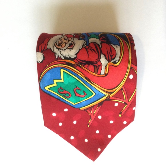 Addiction Silk Necktie. Red Santa driving sleigh. - Picture 3 of 3